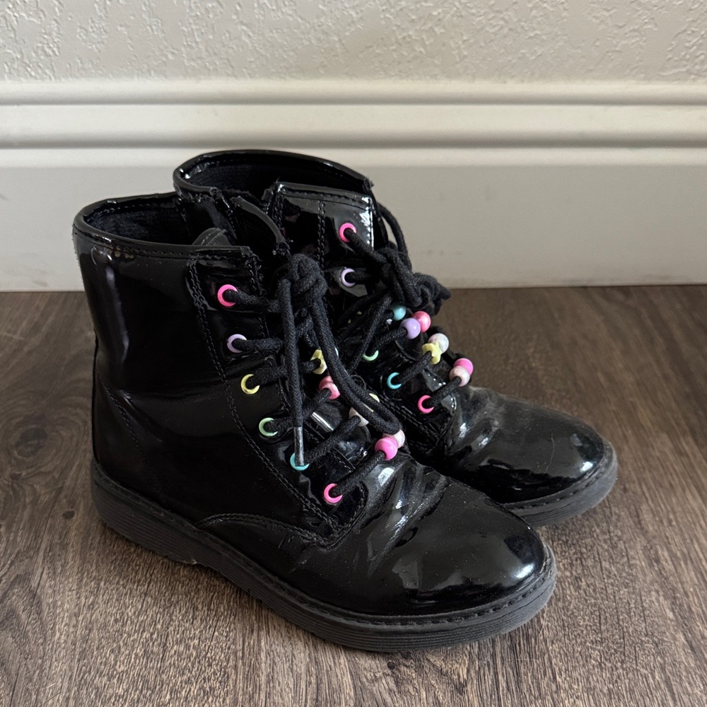 Black Kids Boots with Colorful Eyelets
